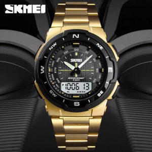 cdf97561f1ac66ea067f217281fd4ce7 SKMEI 1370 Dual Time Multifunction Watch-Gold