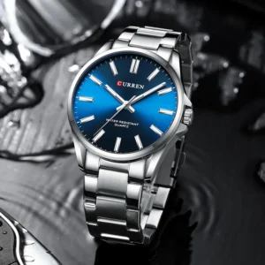CURREN 9090 Stylish Men's Watch - Luxury Stainless Steel Quartz Watch- Silver Blue Colour