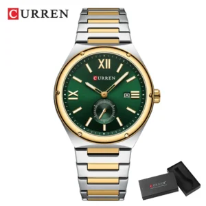 CURREN 8471 High Quality Stainless Steel Waterproof Gents Watch-Gold Green