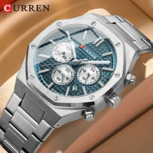 CURREN 8440 Luxury Chronograph Gents Wrist Watch-Silver Blue