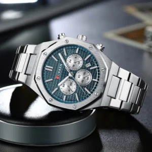 CURREN 8440 Luxury Chronograph Gents Wrist Watch-Silver Blue