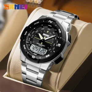 SKMEI 1370 Dual Time Multifunction Waterproof Digital Watch- Silver