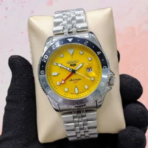 S.EIKO GMT Dive Bezel Fashionable Silver Orange Colour Wrist Watch For Men