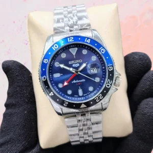 S.EIKO GMT Dive Bezel Fashionable Silver Blue Colour Wrist Watch For Men