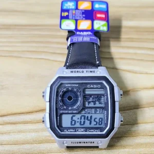 C.ASIO-A.E-1200W.H High Quality Leather Strap Digital Mens Watch