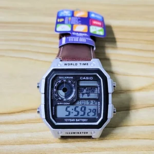 C.ASIO-A.E-1200W.H Waterproof Leather Strap Digital Mens Watch