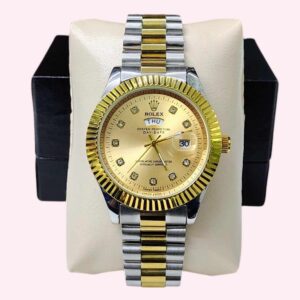 R.OLEX Day & Date Watch For Men Silver Golden Mixed Colour