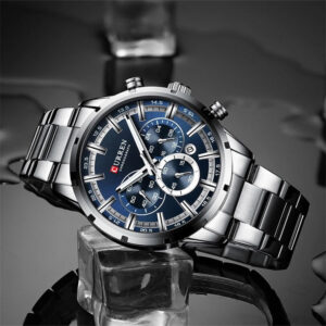 CURREN 8355 Luxury Chronograph Watch for Men- Silver Blue