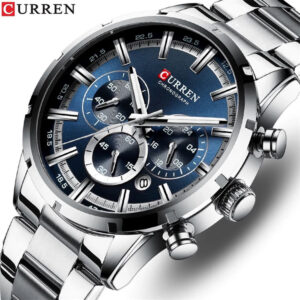 CURREN 8355 Luxury Chronograph Watch for Men- Silver Blue