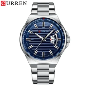 CURREN 8375 Stainless Steel Quartz Mens Watch- Silver Blue