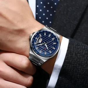 CURREN 8375 Stainless Steel Quartz Mens Watch- Silver Blue