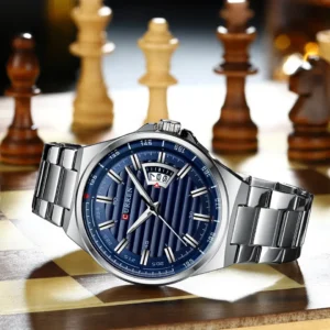CURREN 8375 Stainless Steel Quartz Mens Watch- Silver Blue