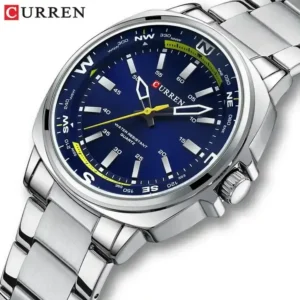 CURREN 8455 Waterproof Stainless Steel Fashion Mens Watch- Silver Blue
