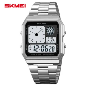 SKMEI 2353 World Time Wrist Watch for Men-Silver