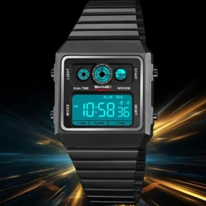 SKMEI 2450 Dual Time Waterproof Digital Gents Watch- Black