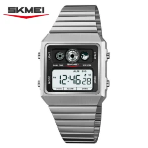 SKMEI 2450 Dual Time Waterproof Luxury Mens Watch- Silver
