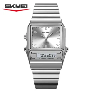 SKMEI 2632 Three Time Digital Gents Wrist Watch- Silver White