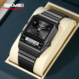 SKMEI 2632 Three Time Digital Gents Wrist Watch- Black