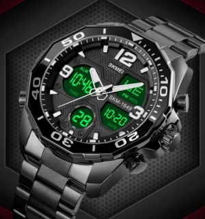 SKMEI 1649 Premium Dual-Time Men's Analog-Digital Watch- Black