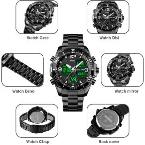 SKMEI 1649 Premium Dual-Time Men's Analog-Digital Watch- Black