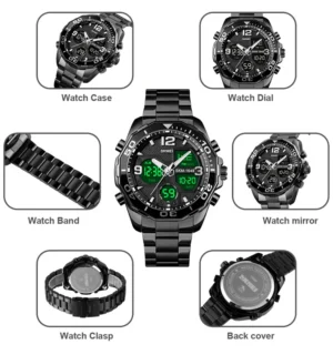 SKMEI 1649 Premium Dual-Time Men's Analog-Digital Watch- Black
