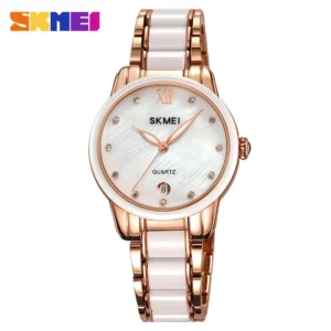 SKMEI 2175 Ceramic Waterproof Luxury Ladies Watch- Rose Gold