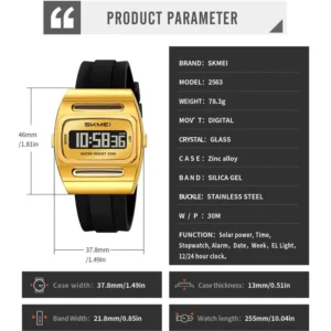 SKMEI 2563 Solar Power Luxury Silicon Digital Watch for Men