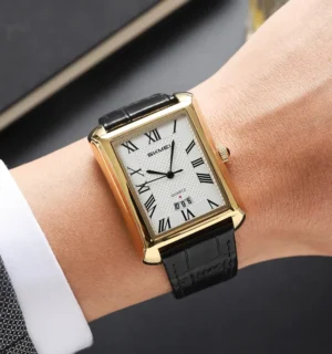 SKMEI 2575 Luxury Rectangular Leather Strap Quartz Watch for Men