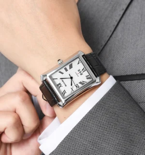SKMEI 2575 Luxury Rectangular Leather Strap Quartz Watch for Men