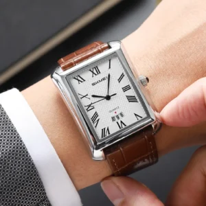 SKMEI 2575 Luxury Rectangular Leather Strap Quartz Watch for Men