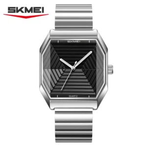 SKMEI 9393 Square Face Stainless Steel Waterproof Mens Watch- Silver Black
