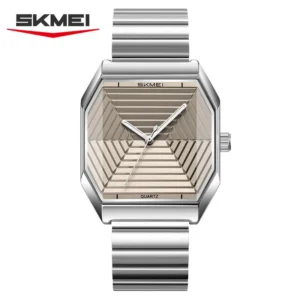 SKMEI 9393 Square Face Stainless Steel Waterproof Mens Watch- Silver Grey