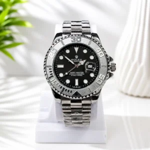 R.OLEX YACHT-MASTER Stainless Steel Wrist Watch for Men- Silver Black