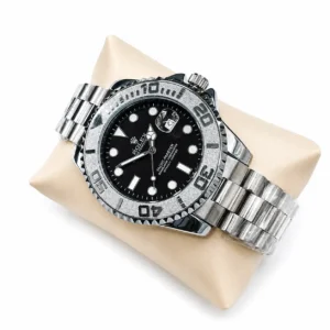 Rolex Yacht Master Mens Watch Silver Black- TIMEZAN (7) R.OLEX YACHT-MASTER Stainless Steel Wrist Watch for Men- Silver Black