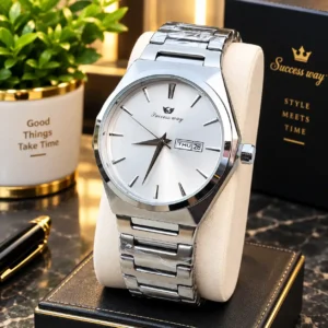 SUCCESS-WAY- L296 Fashionable Waterproof Wrist Watch For Men-Silver white