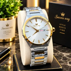 SUCCESS-WAY- L296 Fashionable Waterproof Wrist Watch For Men-Two Tone white